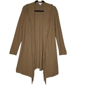 J. Jill Open Cardigan Sweater Tan Fringed Size XL Casual Bohemian Neutral Camel